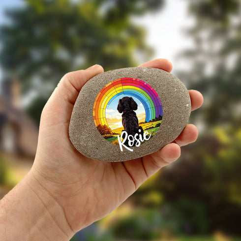 Rainbow Cocker Spaniel Black Personalised Pebble